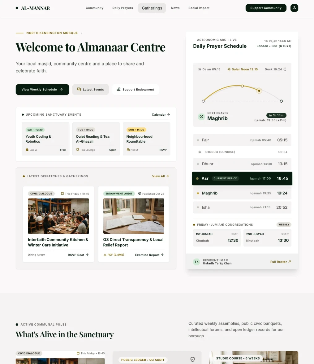 Sample community website homepage